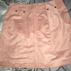 Pale pink suede mini skirt with zipper in back!